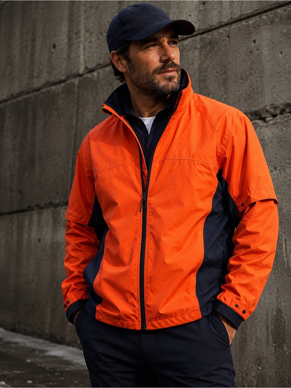 Zero Restriction Orange Navy Gorpcore Waterproof Shell Jacket L XL